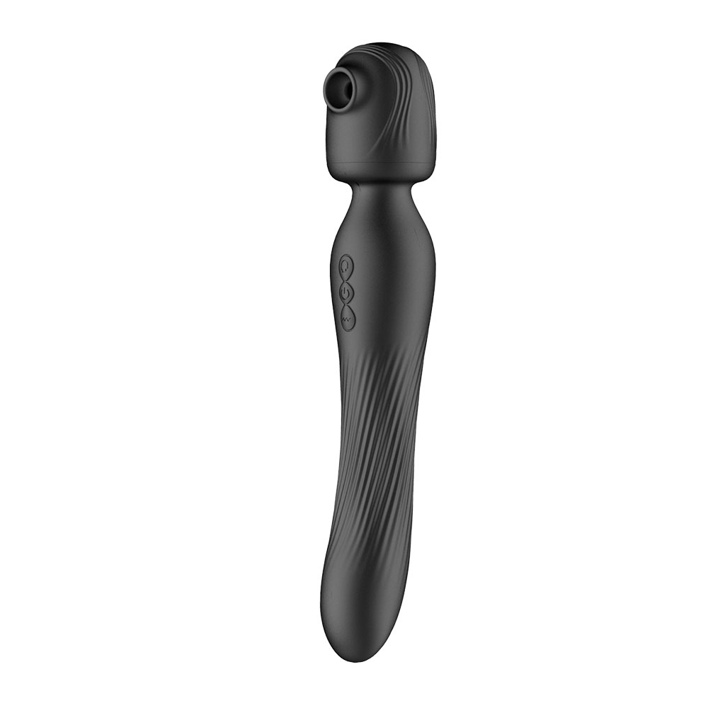 Dual Ended Silicone Wand With Suction And Vibration Functions Black