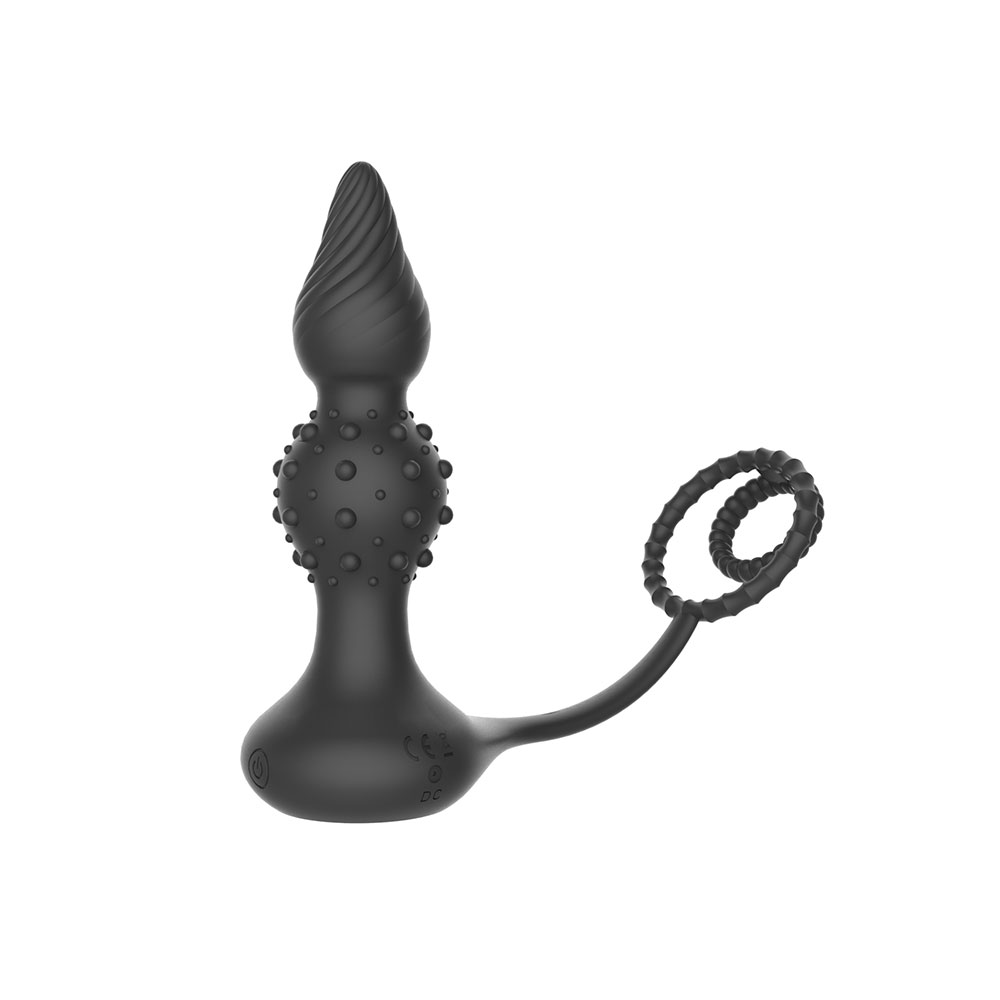 Plug anal en silicone à double vibrateur à distance avec anneaux péniens